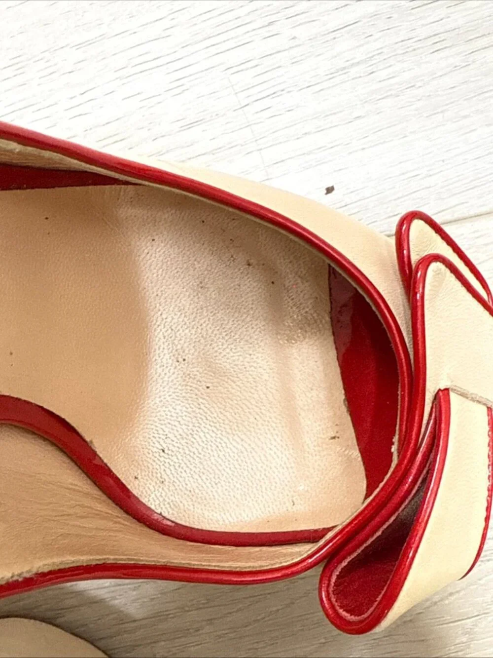 Casadei Ivory Red Trim Peep Toe Platform Heels Bow Pumps - Picture 7 of 13